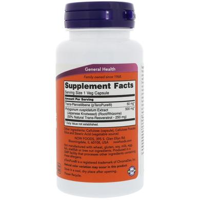 Ресвератрол / птеростильбен, Pterostilbene & Resveratrol, Now Foods, 50/250 мг, 60 капсул - фото