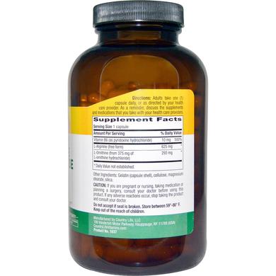 Aргінін орнітин, L-Arginine L-Ornithine, Country Life, 1000 мг, 180 капсул - фото