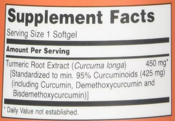 Куркумін, Curcumin, Now Foods, 450 мг, 60 гелевих капсул - фото