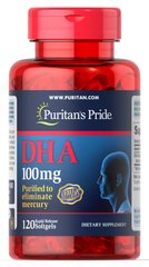 Рыбий жир, DHA , Puritan's Pride, 100 мг, 120 гелевых капсул - фото