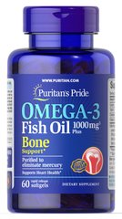 Омега-3, рыбий жир, Omega-3 Fish Oil, Puritan's Pride, поддержка костей, 1000 мг, 60 капсул - фото