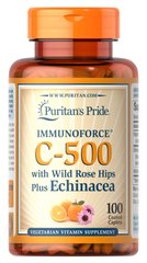 Вітамін С з шипшиною та ехінацеєю, Vitamin C-500, Puritan's Pride, 500 мг, 100 каплет - фото