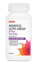 Вітаміни, Women's ultra mega 50 plus+one daily, Gnc, 60 капсул - фото