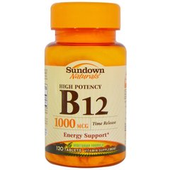 Витамин В12, Vitamin В-12, Sundown Naturals, 1000 мкг, 120 таблеток - фото