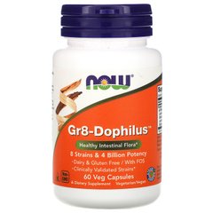 Пробіотики, Gr8-Dophilus, Now Foods, 4 млрд ДЕЩО, 60 капсул - фото