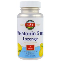 Мелатонин, Melatonin Lozenge, Kal, вкус лимона, 5 мг, 60 шт. - фото