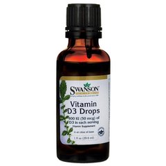 Жидкий витамин Д3, Vitamin D3 Drops, Swanson, 400 МЕ (50 мкг), 29,6 мл - фото
