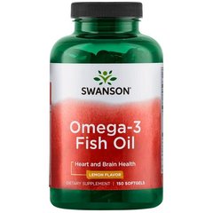 Омега-3, рыбий жир, Omega-3 Fish Oili, Swanson, лимонный вкус, 150 гелевых капсул - фото