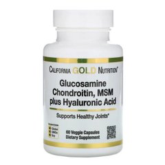 Глюкозамин, хондроитин, МСМ с гиалуроновой кислотой, California Gold Nutrition, 60 растительных капсул - фото