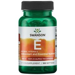 Вітамін Е, Vitamin E Natural, Swanson, 400 МО (268 мг), 100 гелевих капсул - фото
