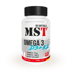 Омега-3, Omega 3 65% + D3 + K2, MST Nutrition, 60 гелевых капсул - фото