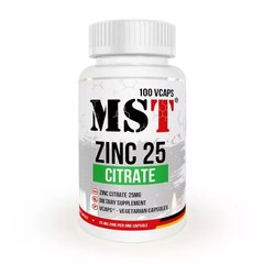 Цинк цитрат, Zinc Citrate, MST Nutrition, 25 мг, 100 растительных капсул - фото