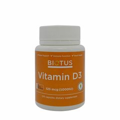 Витамин Д3, Vitamin D3, Biotus, 5000 МЕ, 120 капсул - фото