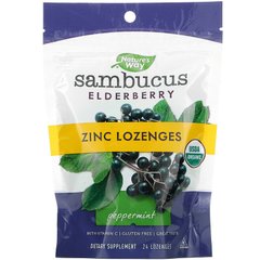 Леденцы бузины с цинком, вкус мяты, Sambucus, Zinc Lozenges, Peppermint, Nature's Way, 24 леденца - фото
