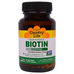 Біотин, Biotin, Country Life, 5 мг, 120 капсул - фото