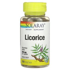 Корень солодки, Organically Grown Licorice, Solaray, 450 мг, 100 капсул - фото