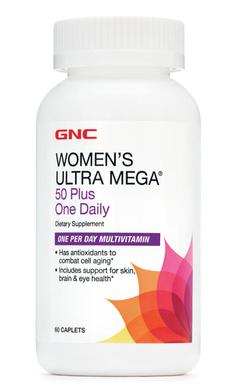 Витамины, Women's ultra mega 50 plus+one daily, Gnc, 60 капсул - фото