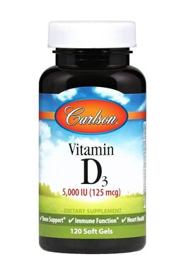Вітамін Д-3, Vitamin D3, Carlson Labs, 5000 МО, 120 гелевих капсул - фото