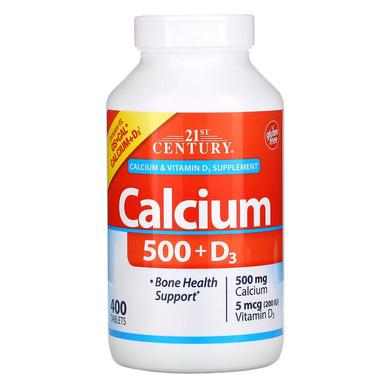 Кальцій+ Д3, Calcium 500 + D3, 21st Century, 500 мг, 400 - фото
