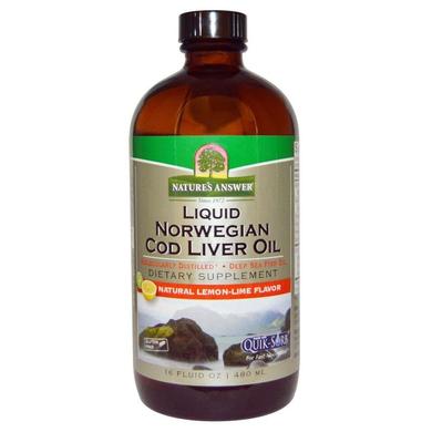 Риб'ячий жир з печінки тріски, Cod Liver Oil, Nature's Answer, норвезький, лимон-лайм, 480 мл - фото