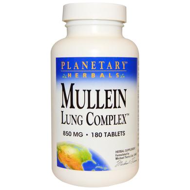 Підтримка легких, Mullein Lung, Planetary Herbals, комплекс, 850 мг, 180 таблеток - фото