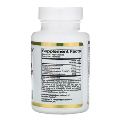 Глюкозамін, хондроїтин, МСМ з гіалуроновою кислотою, California Gold Nutrition, 60 рослинних капсул - фото