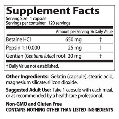 Бетаїн гідрохлорид + пепсин, Betaine HCL Pepsin, Doctor's Best, 120 капсул - фото