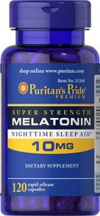 Мелатонін, Melatonin, Puritan's Pride, 10 мг, 120 капсул - фото