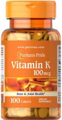 Витамин К, Vitamin K, Puritan's Pride, 100 мкг, 100 таблеток - фото