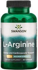 L-Аргінін, максимальна сила, L-Arginine, Swanson, 850 мг, 90 капсул - фото