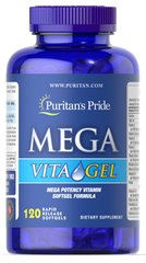 Витамины и минералы Мега, Mega Vita Gel, Puritan's Pride, 120 гелевых капсул - фото