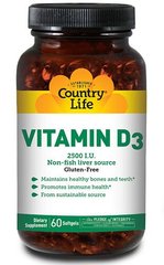 Вітамін Д3, Vitamin D3, Country Life, 2500 МО, 60 капсул - фото