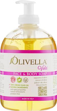 Мило рідке для обличчя та тіла Фіалка на основі оливкової олії, Face&Body Soap Violet, Olivella, 500 мл - фото