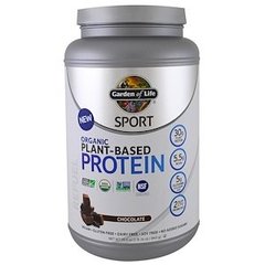 Растительный белок, Plant-Based Protein, Garden of Life, Sport, органик, для веганов, шоколад, 840 г - фото