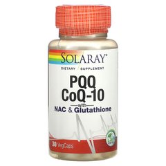Пирролохинолинхинон, коэнзим Q10, ацетилцистеин и глутатион, PQQ, CoQ-10 with NAC & Glutathione, Solaray, 30 вегетарианских капсул - фото