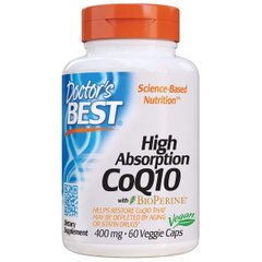 Коэнзим Q10 высокой абсорбции, CoQ10 with BioPerine, Doctor's Best, 400 мг, 60 желатиновых капсул - фото