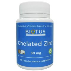Хелатний цинк, Chelated Zinc, Biotus, 30 мг, 60 капсул - фото
