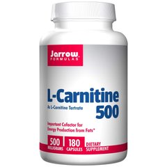 L-карнитин тартрат, L-Carnitine 500, Jarrow Formulas, 500 мг, 180 капсул - фото