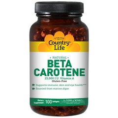 Бета-каротин, Beta Carotene, Country Life, 100 капсул - фото
