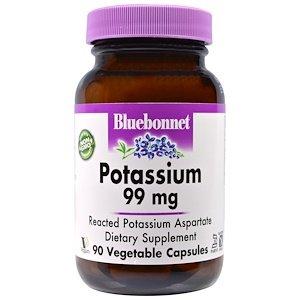 Калий, Potassium, Bluebonnet Nutrition, 99 мг, 90 капсул - фото
