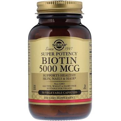 Біотин, Biotin, Solgar, 5000 мкг, 50 капсул - фото