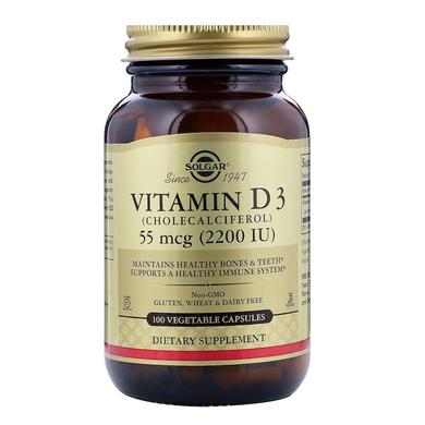 Вітамін D3, Vitamin D3, Solgar, 2200 МО, 100 капсул - фото