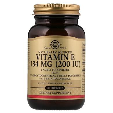 Вітамін Е, Vitamin E, Solgar, суміш токоферолів, 200 МО, 100 капсул - фото