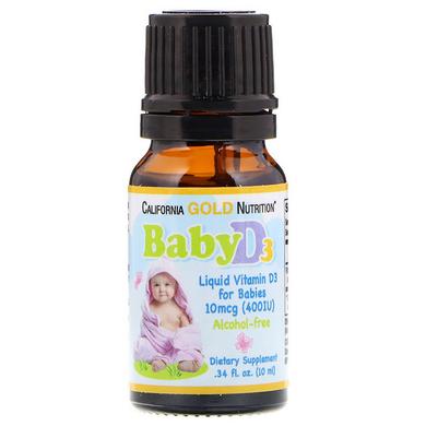 Вітамін Д-3 для дітей, Baby Vitamin D3, California Gold Nutrition, в краплях, 400 МО (10 мкг), 10 мл - фото