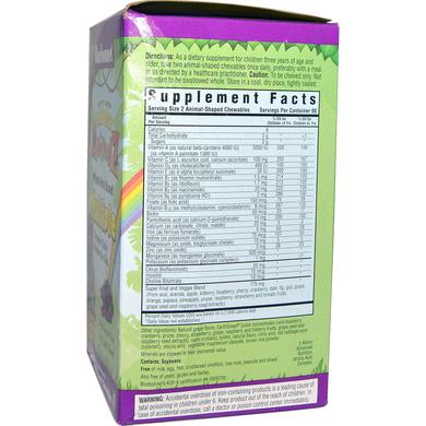 Мультивитамины для детей, Based Multiple, Bluebonnet Nutrition, Rainforest Animalz, виноград, 180 жевательных конфет - фото