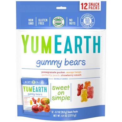 Мармеладные мишки, Gummy Bears, YumEarth, ассорти вкусов, 10 упаковок по 25.5 г - фото