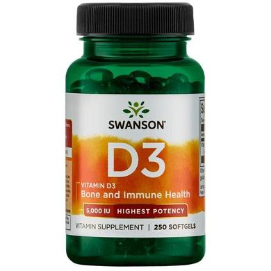 Витамин Д3, Vitamin D3, Swanson, 5000 МЕ, 250 гелевых капсул - фото