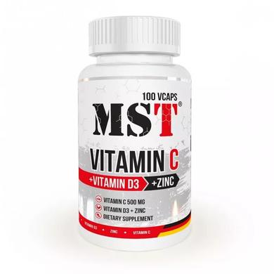Вітамін С + Вітамін Д3 + Цинк, Vitamin C 500 + D3 2000IU + Zink, MST Nutrition, 100 рослинних капсул - фото