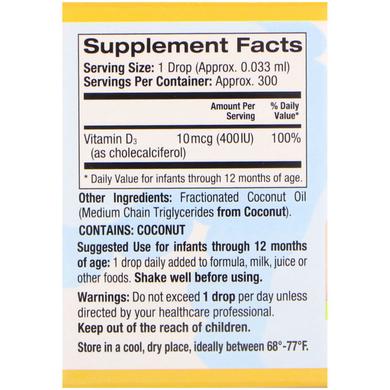 Витамин Д-3 для детей, Baby Vitamin D3, California Gold Nutrition, в каплях, 400 МЕ (10 мкг), 10 мл - фото