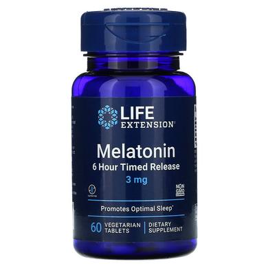 Мелатонин, Melatonin, Life Extension, 6-часовой, 3 мг, 60 таблеток - фото
